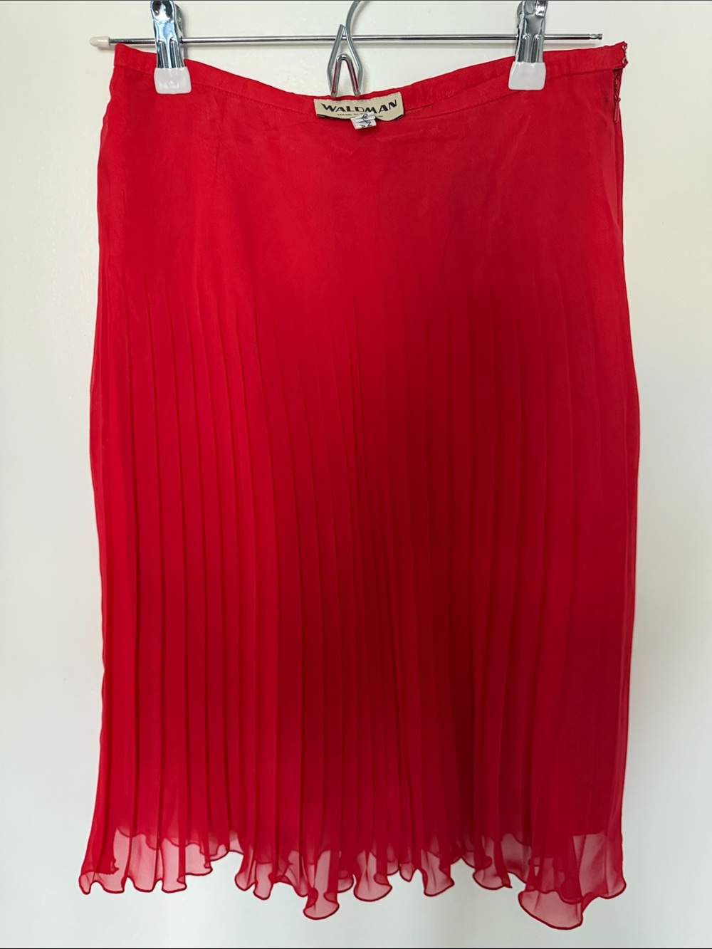 Vintage Waldman Skirt De Luxe Red Pleated Midi Chiffon S Made in England MOD